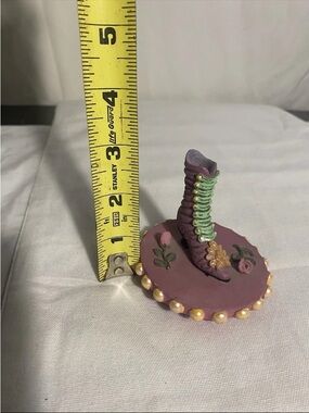 Vintage Victorian Style Boot Figurine On Base Purple Laceup Shoe W/ Flowers